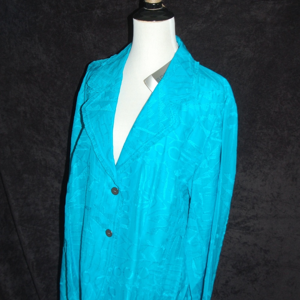 Chico's Size 3 NWT turquoise silk/linen jacket